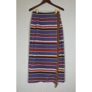 VTG Nada Nuff Maxi Skirt Striped Southwestern Fringe Wrap cowgirl Size 11 Medium